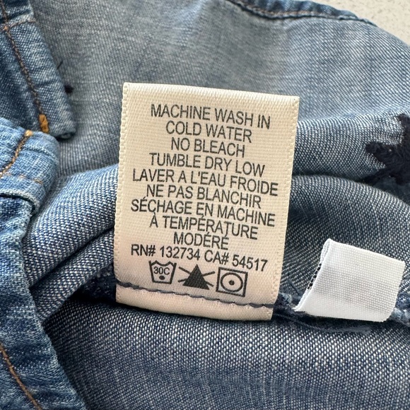 Cloth & Stone Anthropologie Denim Embroidered Star Button Up Shirt - Picture 7 of 7